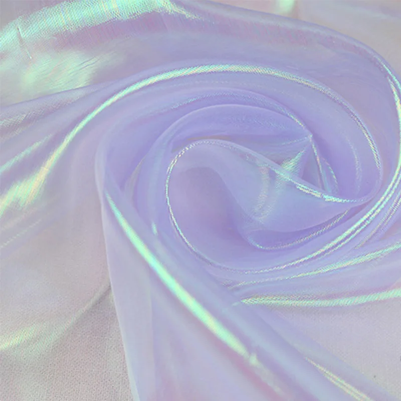 1/3/5/10M Gradiënt Organza Stoffen Laser Kleurrijke Glanzende Gaas Stof Podium Bruiloft Decor Voile transparante Holografische Stof