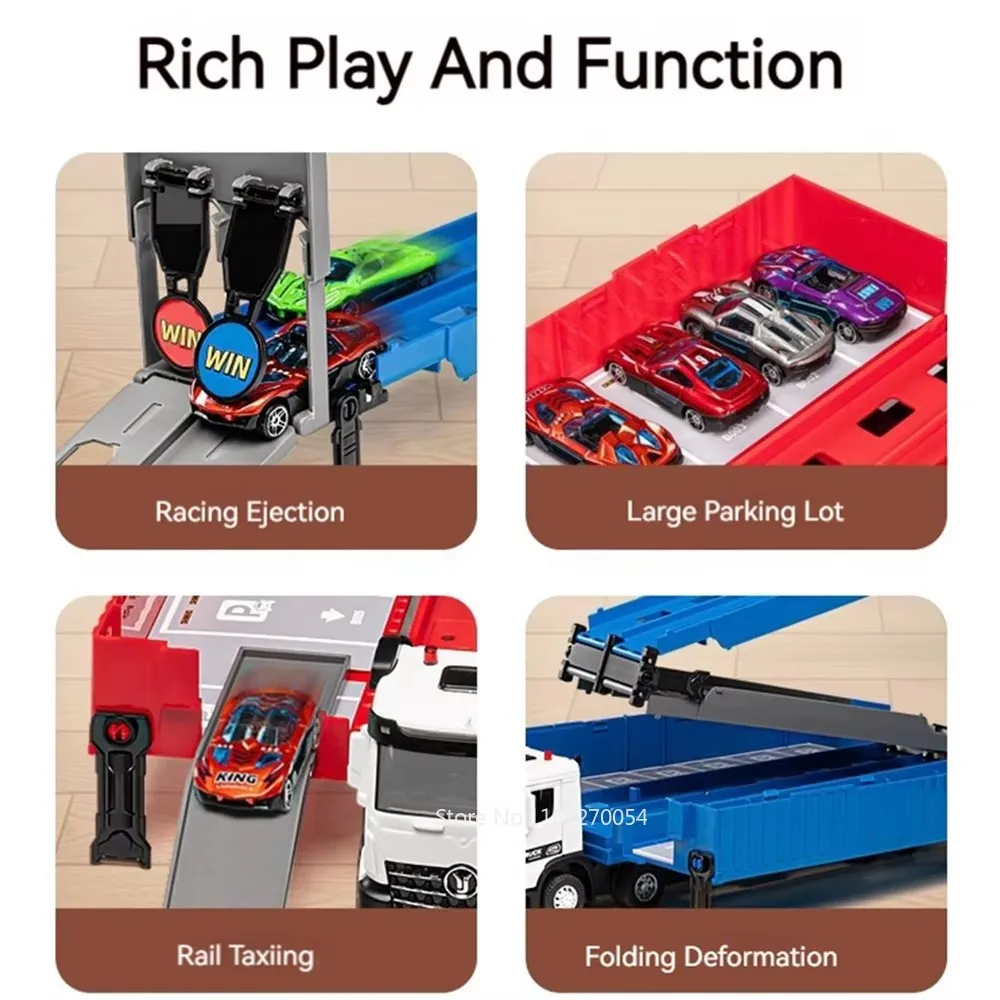 Modelo de catapulta de riel contenedor 1:50, modelos de camiones sanitarios, juguetes, coches fundidos, sonido, luz, tirar hacia atrás, regalos de rompecabezas interesantes para niños