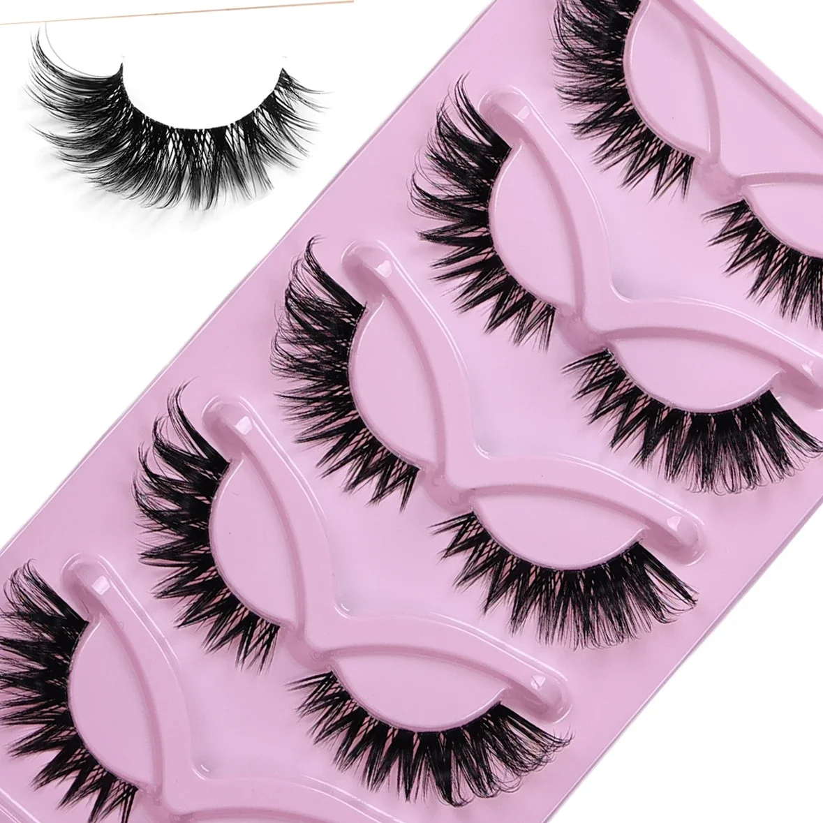 5 Paar Katzenaugen-Wimpern, dünne künstliche Wimpern, flauschige Katzenaugen-Wimpernverlängerungen, falsche Wimpern – Detail 3