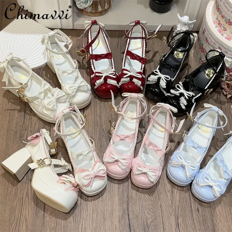 

Original Lolita Mid-heel Round Head Elegant Cute Women's Shoes Sweet Bow Versatile Mary Jane Shoes Girl Princess High Heels