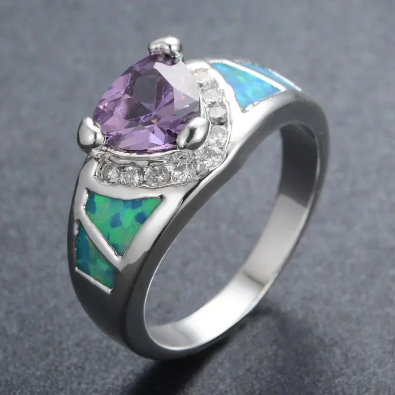 2025 New Non Fading High-end Triangle Purple Zircon Ring, Blue Australian Treasure Women's Versatile Jewelry and Accessories
