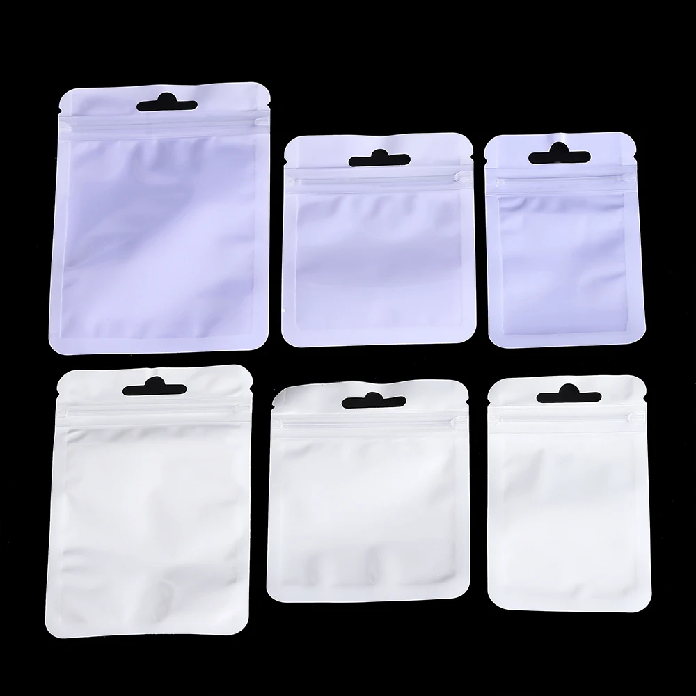 50pcs Resealable Plastic Zipper Jewelry Bags Transparent Purple color Sealed Pocket for Small Object Display Wrap Packaging Bag