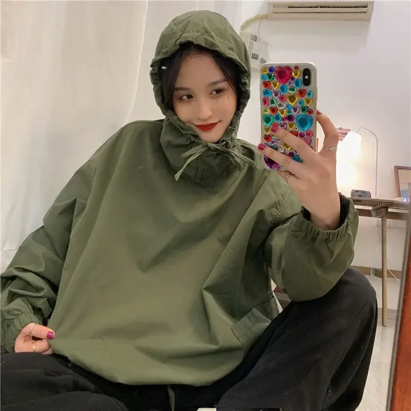 Coats Women Hooded Design Japan Style Pockets Lady All-match Harajuku High Street Thin BF Sun-proof Summer Hipster Casual Jacket