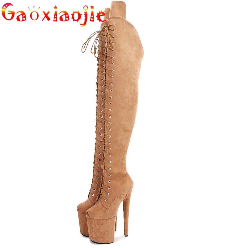 Knee-High Boots Women waterproof boots Pole Dance Shoes Stripper High Heels Sexy Show Shoes Party Club 20 CM Heels Platform ZIP