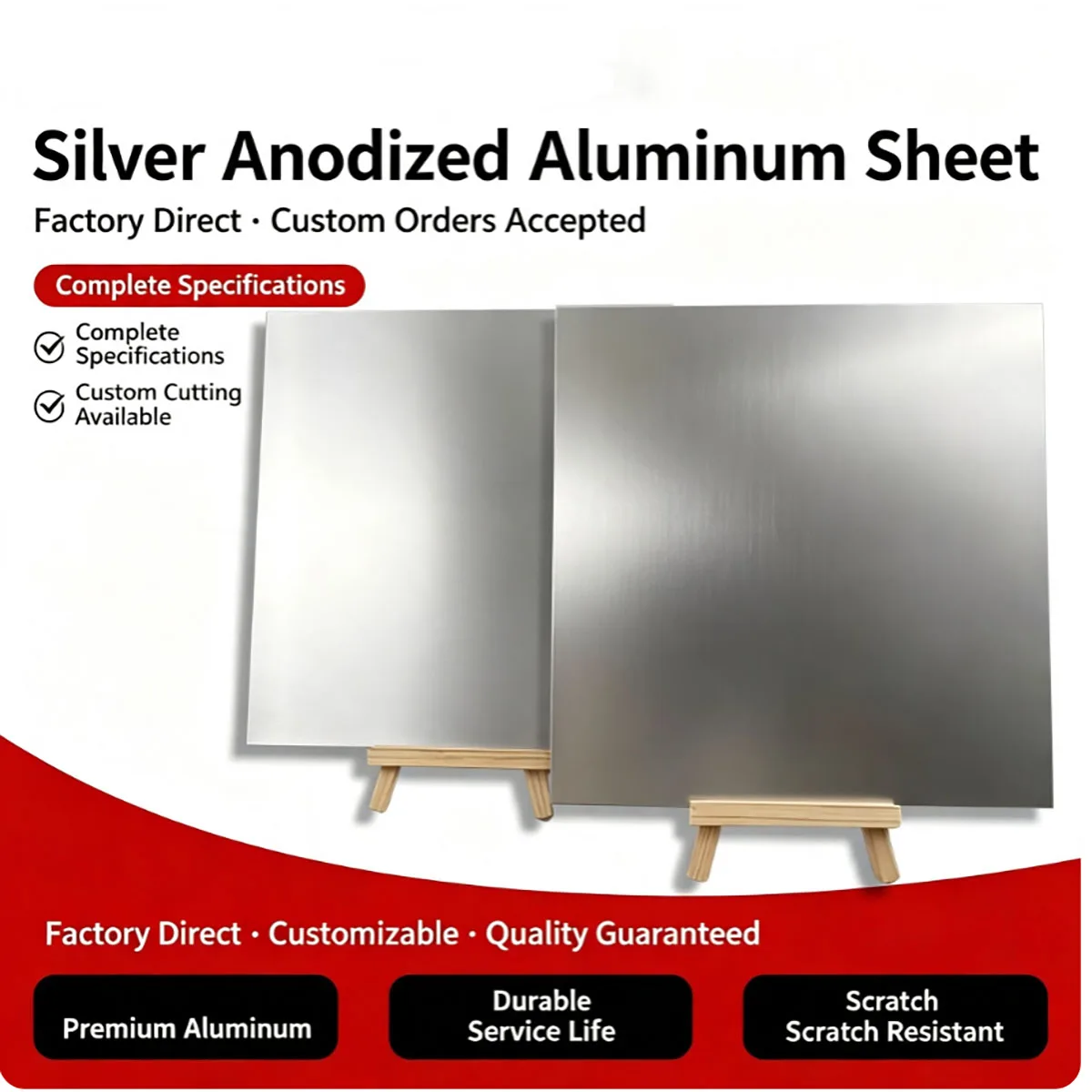 Silver Anodized Aluminum Plate, Aluminum Flat Plate, Any Cutting Panel Thickness 0.5/0.8/1.0/1.5/2.0mm
