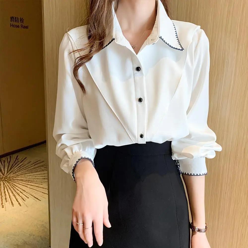 Autumn Woman's Shirt Niche Embroidered French Romantic Fashion Style Unique Chiffon Top Grace Elegant Casual OL Leisure Capable