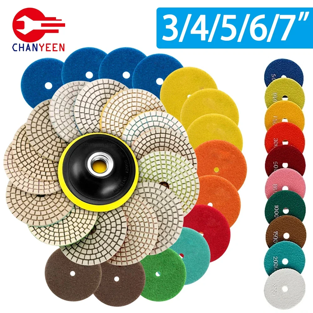 10/12Pcs 3/4/5/6/7Inch Diamond Polishing Pads Dry/Wet Buff Disc Abrasive for Sanding Granite Quartz Tile Glass Grinding Tools