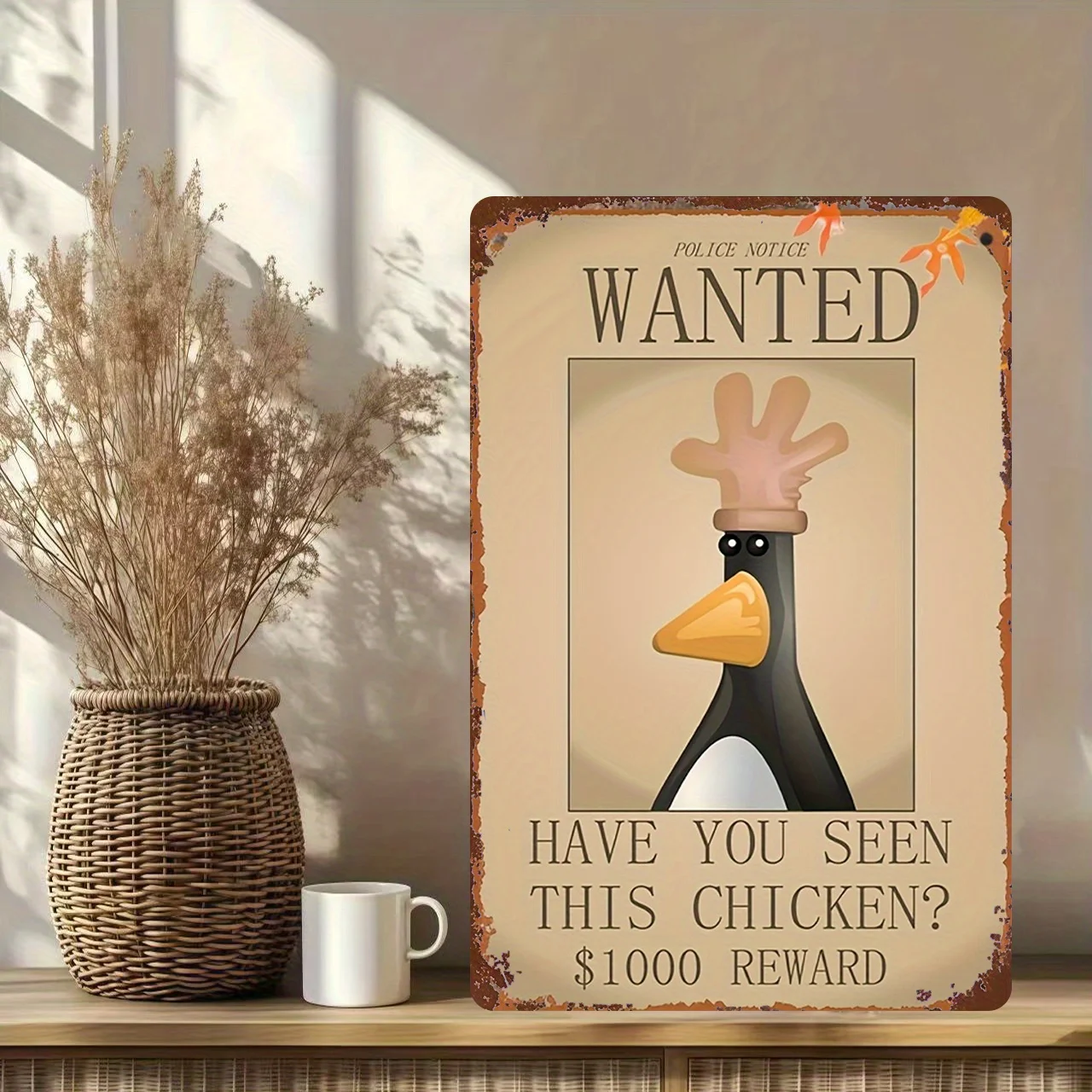 Vintage Funny Wanted Chicken Metal Wall Decor Sign - Retro Humorous Feathers McGraw Wall Art for Home Man Cave