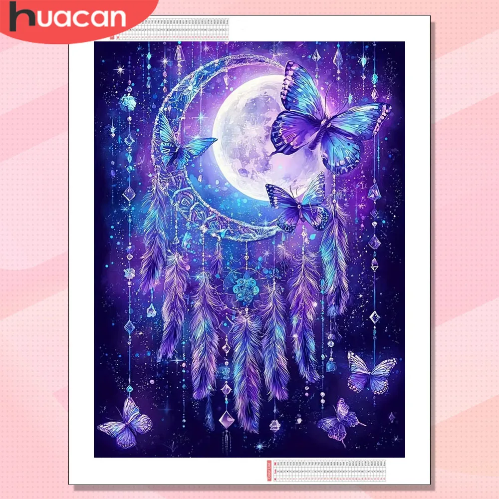 

Алмазная вышивка HUACAN: Ловец снов, пейзаж, творческие поделки, картина с луной и бабочками для декора дома
