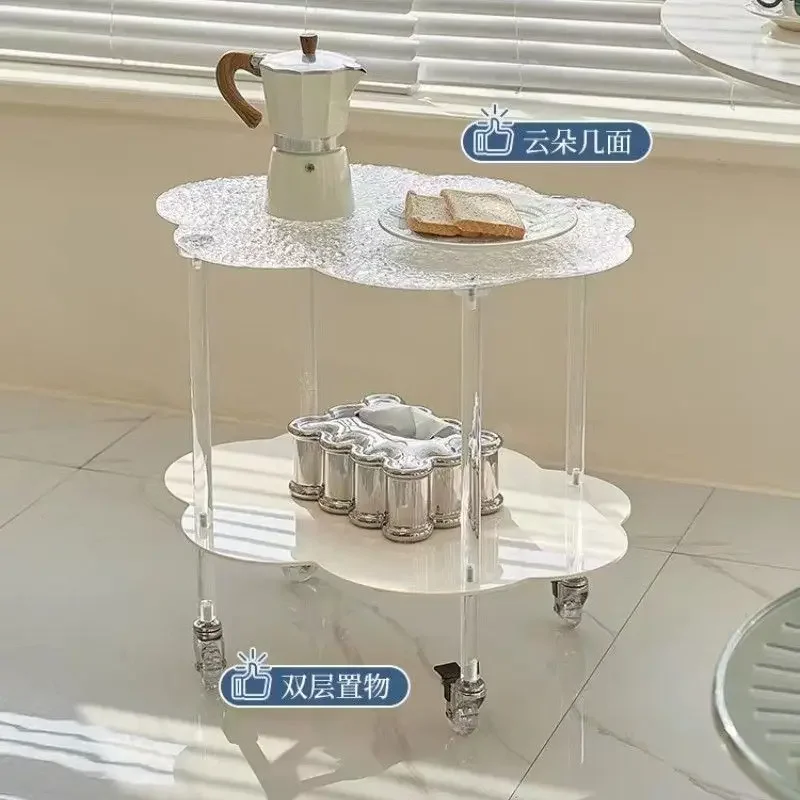 Cloud Tea Table Nordic 2 Layers Storage Cart Simple Movable Living Room Acrylic Transparent Edge Table Coffee Tables Rolling