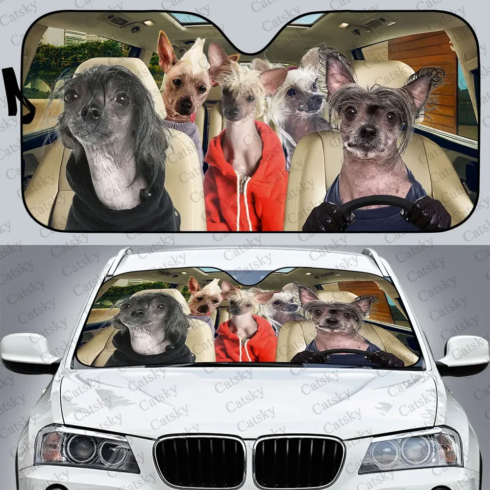 Chinese Crested Dog Car Sunshade, Car Decor Gift, Windscreen Sunshield for Car Window Sunshade Cover Foldable Uv Ray Reflector