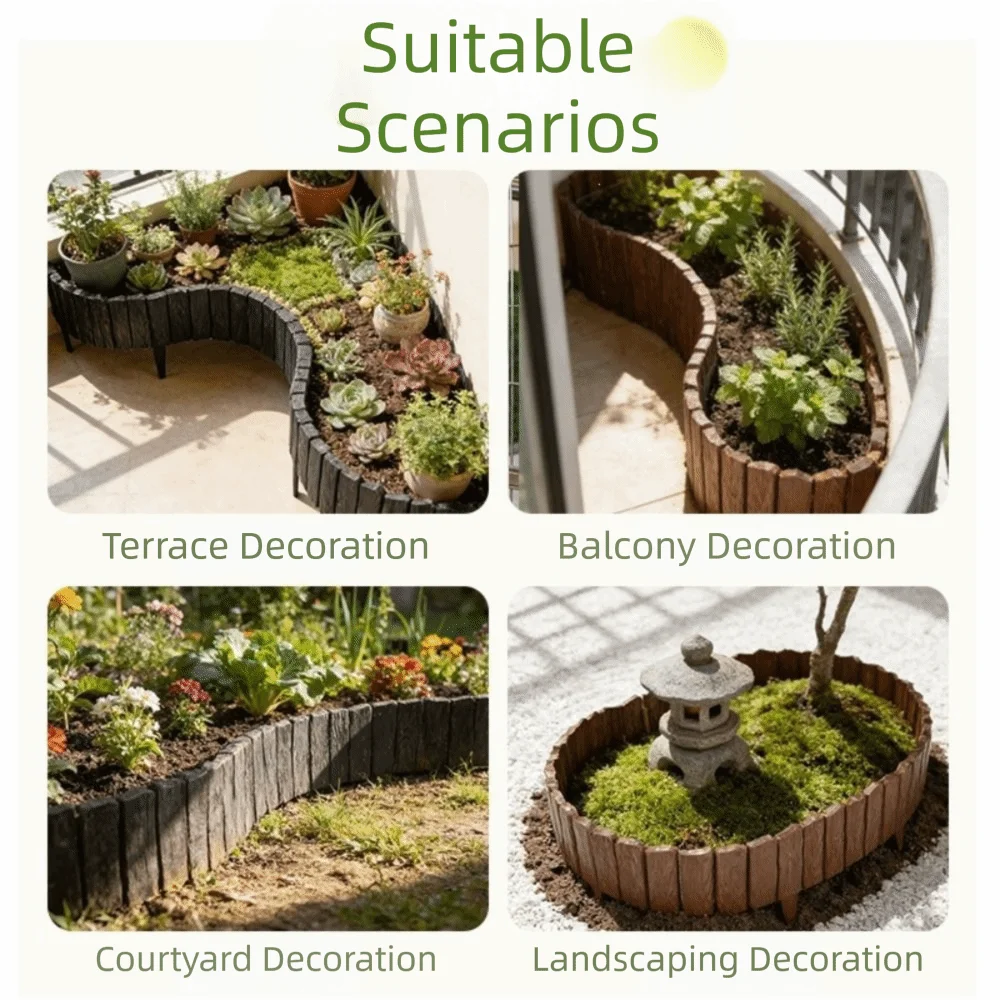 3pcs Plastic Material Garden Edging Border Interlocking Design Weather-Resistant Landscape Barrier Lightweight