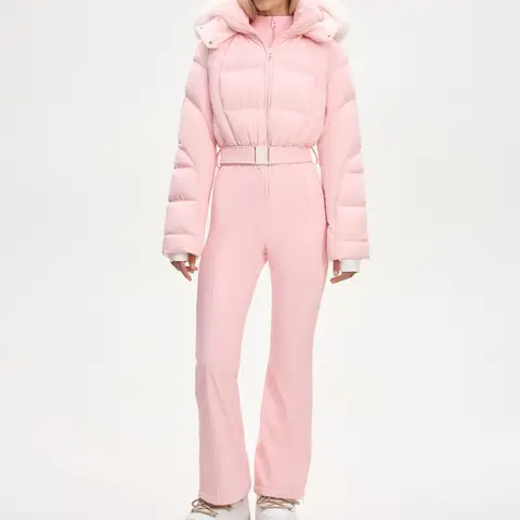 Eleganckie zimowe kombinezony narciarskie, dopasowane, z długim rękawem, wiatroodporne kurtki z kapturem i spodnie, ciepłe stroje wakacyjne, nowa kolekcja odzieży outdoorowej dla kobiet 2025.