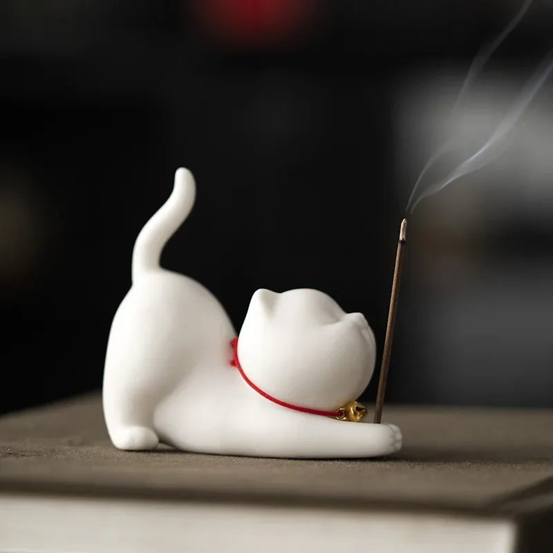 

1Pc Mini Ceramic Cat Incense Stick Holder with Lovely Cat Design Home Decorative Ceramic Incense Burner