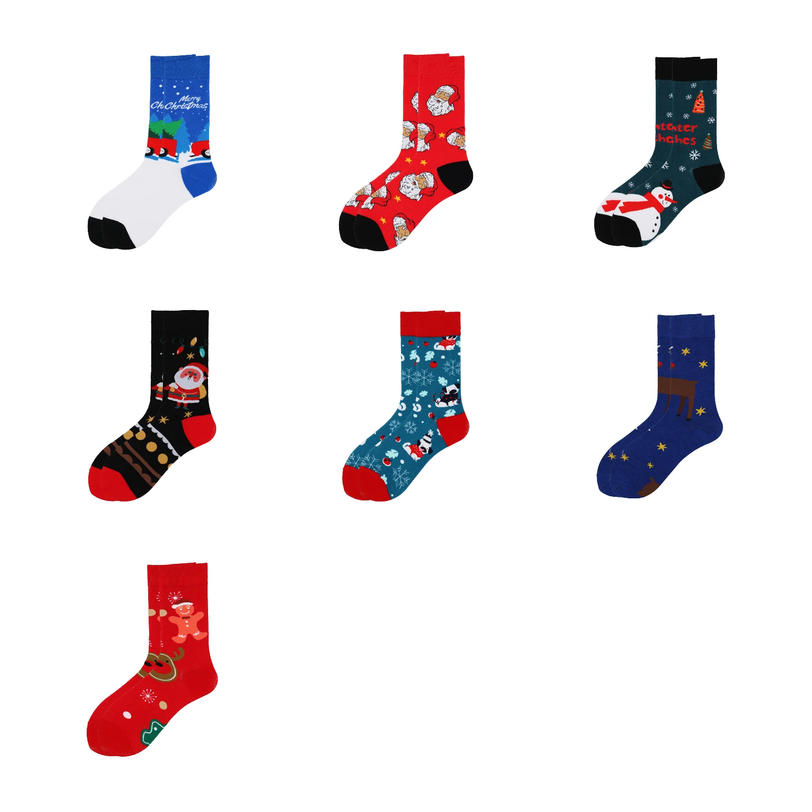 

Christmas mid-calf socks set of 7 styles (1 pair each of K/Z/F/H/B/E/D)