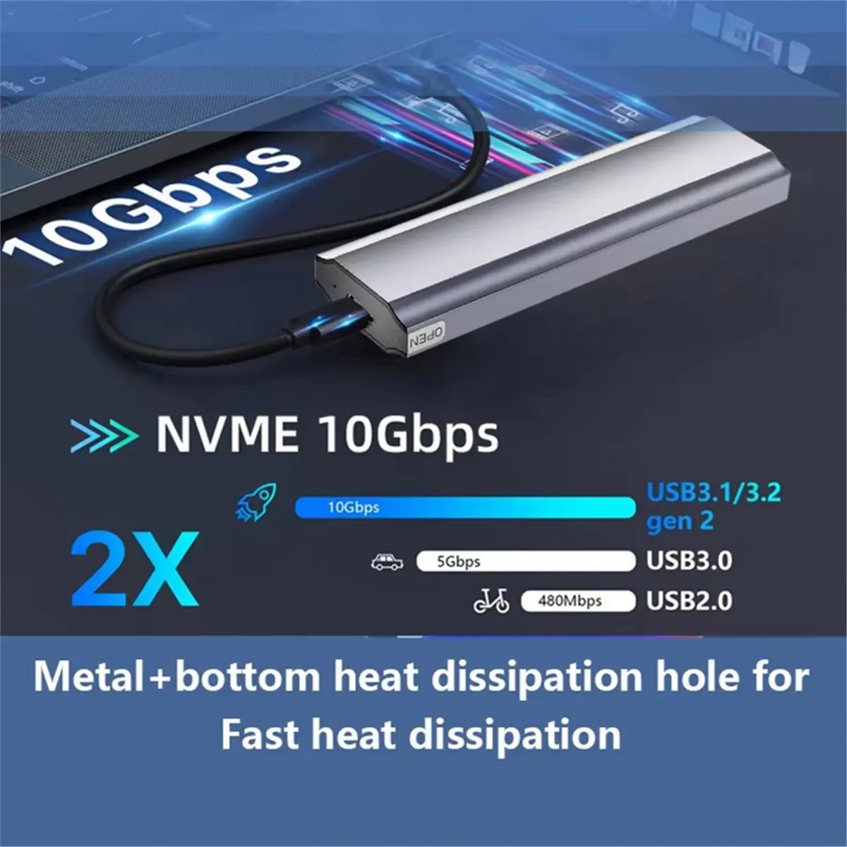 A46U M11 Toolless M.2 SSD Hard Drive Case NVME/NGFF 10Gbp Type-C 3.1 Solid State Drive Enclosure for Storage Expansion