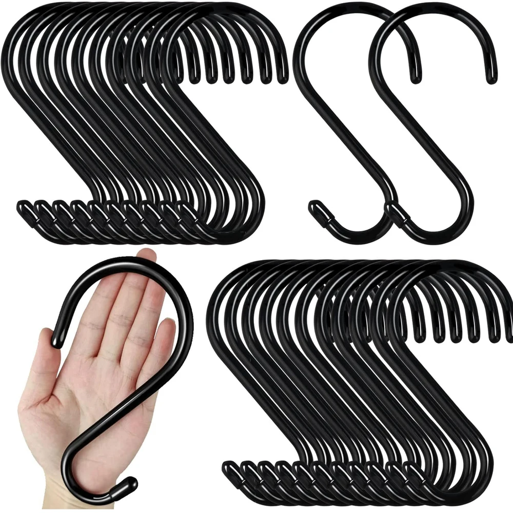 6/12PCS 6 Inch Heavy Duty S Hooks, Large S Hook for Hanging Plants, Vinyl Coated S Hook 6 Pack Sturdy Non Slip Black S Hooks