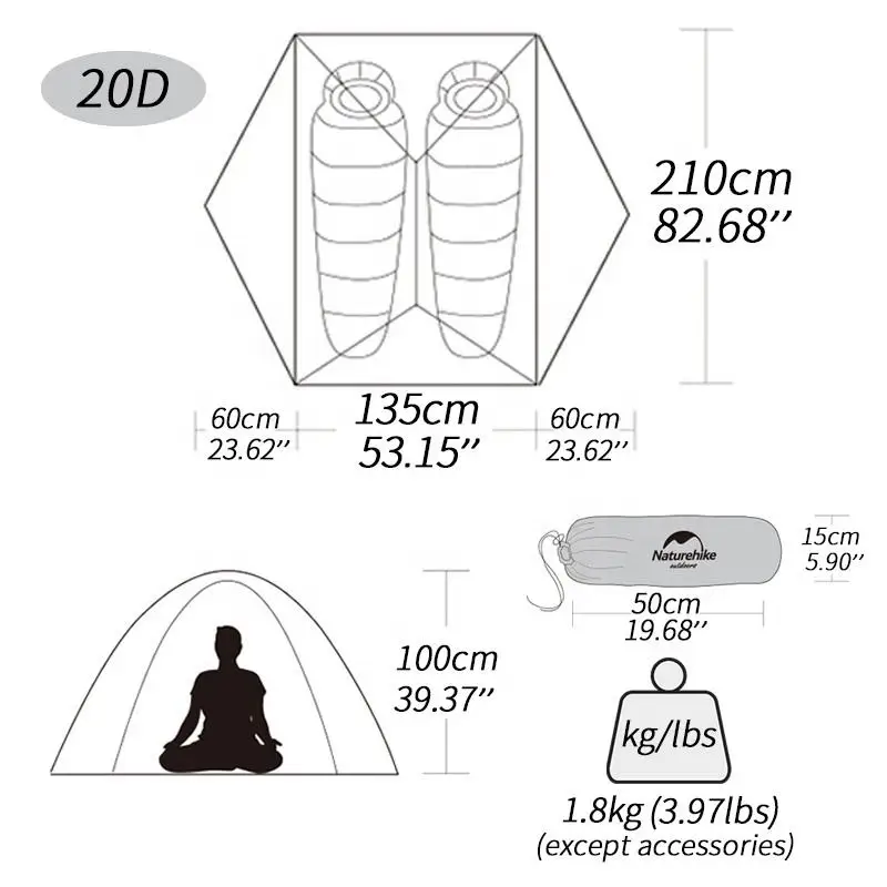 Imagem -04 - Naturehike-mongar 20d Nylon Outdoor Camping Tent Ultraleve Caminhadas Aventura Impermeável Camping Dobrável Pessoas Camper Tent