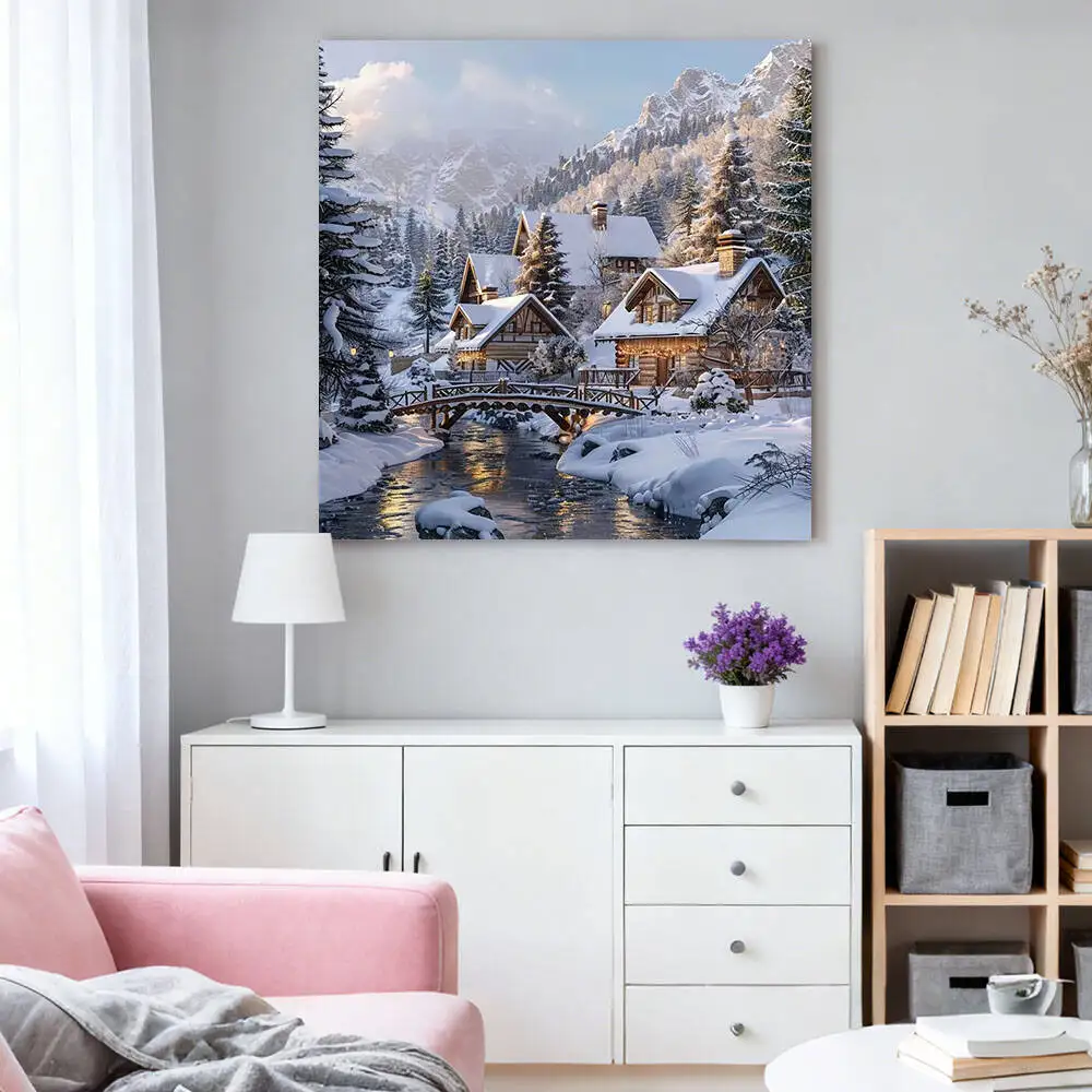 HUACAN الماس اللوحة مجموعات كاملة منزل الشتاء المشهد ديكور المنزل فسيفساء التطريز الراين الصور #3