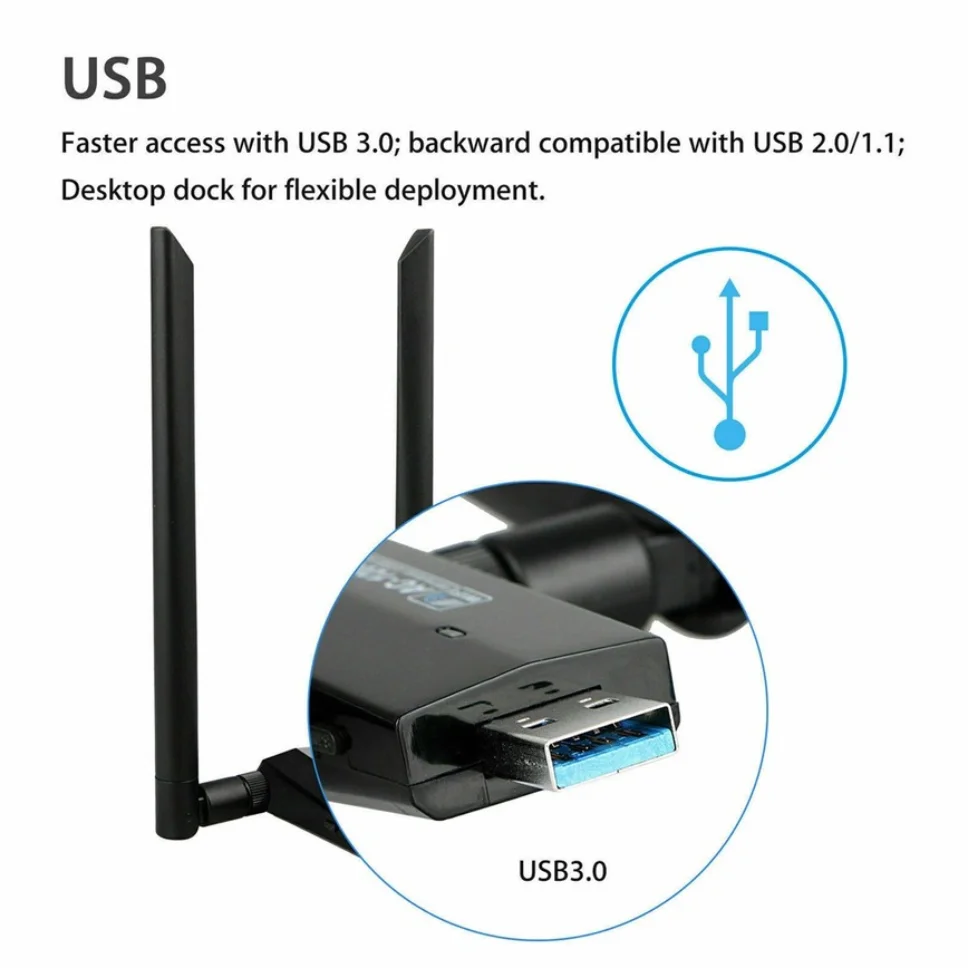 1200Mbps Wireless USB 3.0 Wifi Adapter Receiver 2.4G/5.8G Network Card With Double line 5dBi Antennas 802.11ac for Desktop PC