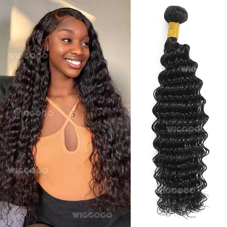 

Deep Wave Bundles Human Hair Brazilian 1/3/4 Pieces With Unprocessed Natural Virgin Curly Wig Extensions Bundles Deals For Women
