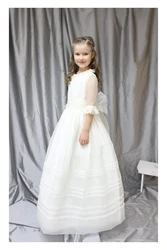 Flower Girl Dress LUXURY Kids Birthday First Communion Dress for Girl Ivory High Wuality 3/4 Sleeves with Ruffles Evening Dress