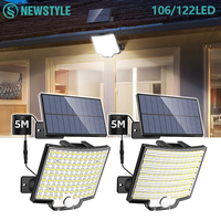 Solar Lights Outdoor Garden 106/122LED Solar Security Light Motion Sensor Waterproof 3 Mode Solar Powered Wall Light Yard Garage