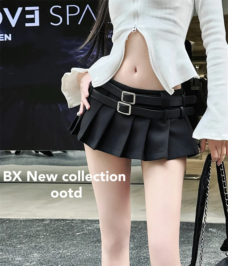 

New Summer Streetwear Harajuku Punk Gothic Hot Girl Black Pleated Skirt Fashion High Waist Sexy Large Size Mini Skirts