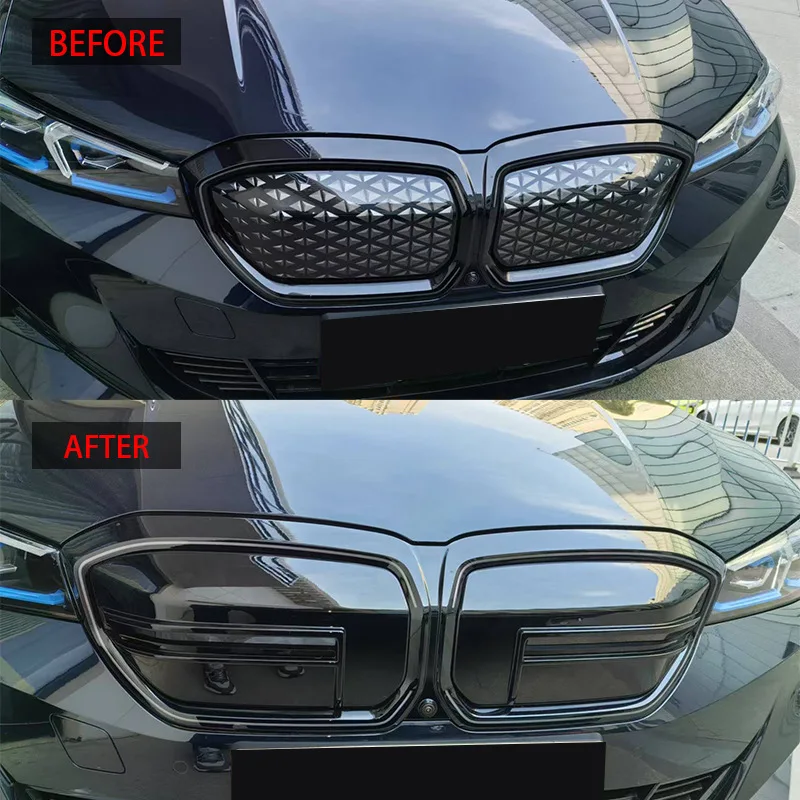 مناسبة لتطبيق 2025 BMW الكهربائية i3 الراقية 40L نموذج لاصق M نمط الجبهة مصبغة 2 قطعة نوع سبليت