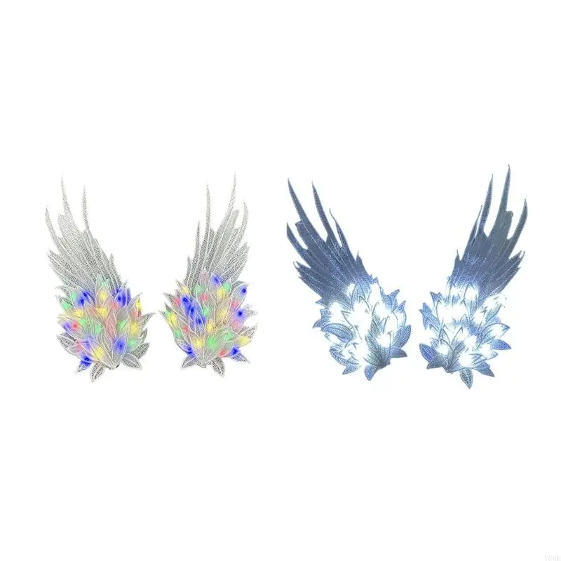 Light Up Angel Wing Hair Accessories Pair with Lace Look Design, LED Headpiece for Parties, Stage Costumes, Kids Adult, Y08E