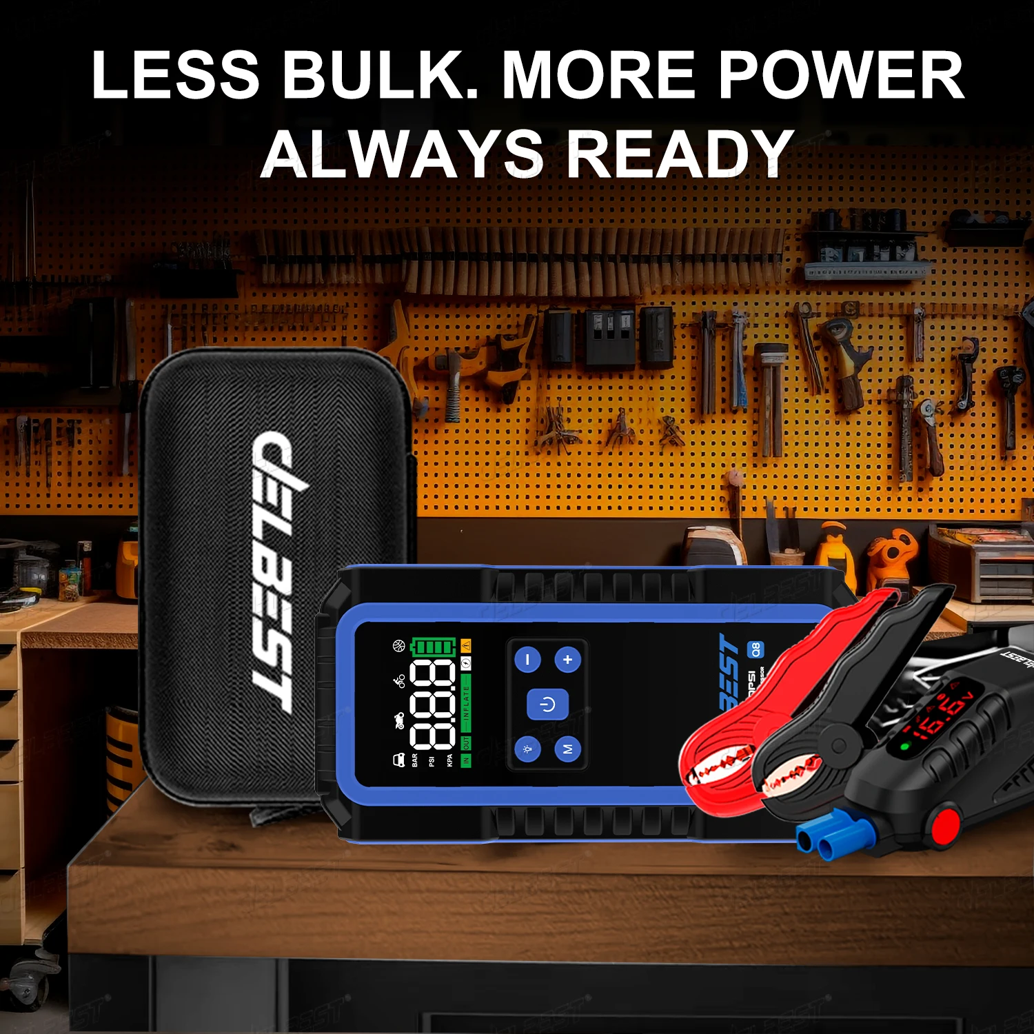 All-in-One 12V 32000mAh 6000A Jump Start 150PSI Air Pump 65W PD Charger & Tire Pressure Monitor for Compact Cars/Motorcycles - view 2
