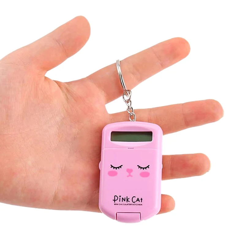 Mini Calculator Cute Cartoon With Keychain 8 Digits Display Portable Pocket Size Calculator For Children Students School