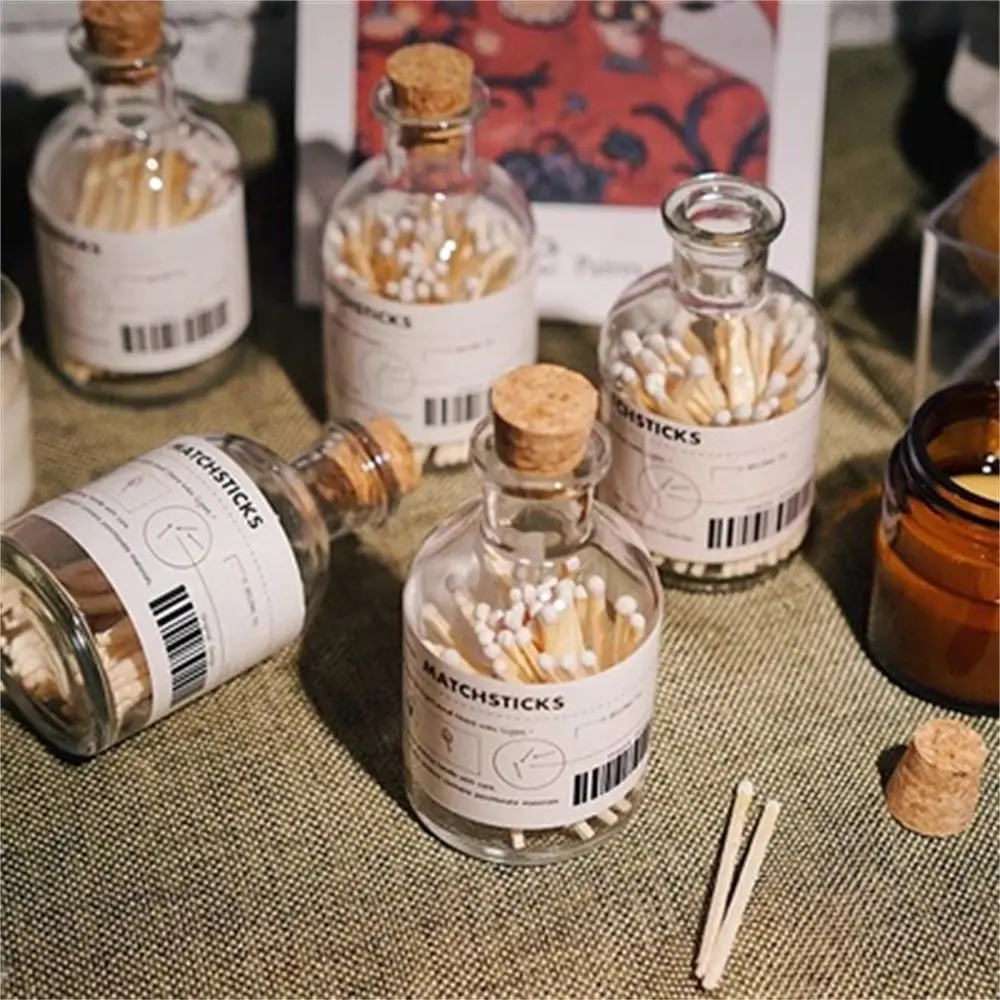 Retro Matches Cotton Swab Bedroom Transparent Glass Storage Bottle Diffuse Empty Bottle Scented Candle Match Bottle