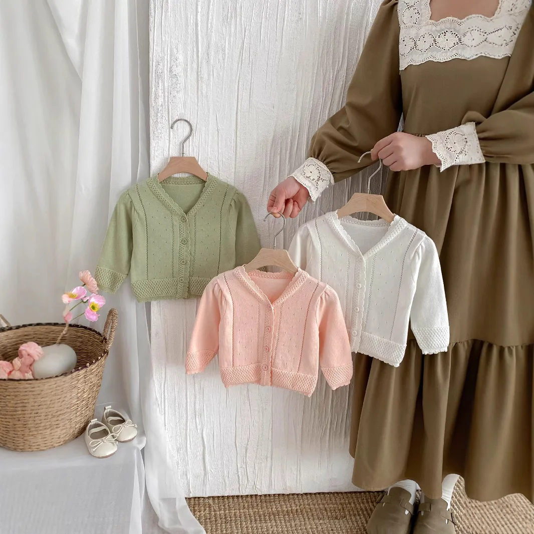 Baby sunscreen air conditioning shirt, girls' Korean version knitted cardigan, spring and summer baby coat, princess sweater