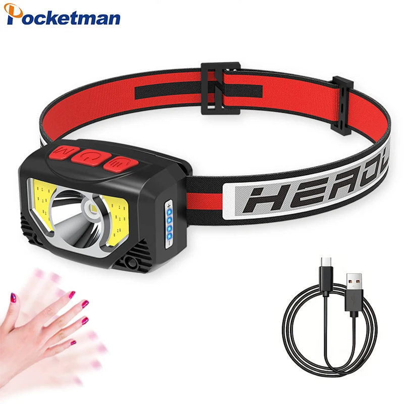 

Portable COB LED Headlamp Smart Motion Sensor 6 Modes USB Rechargeable Headlight Wave Induction Head Lamp Waterproof Head Torch