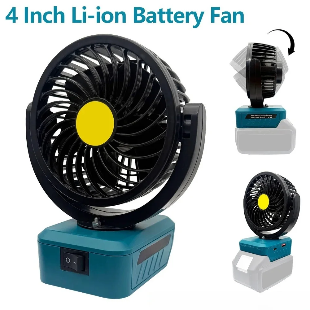 18V Battery Powered Fan 360 Rotation USB Charging For BL1815 BL1830 BL1840 BL1845 BL1860 Portable Cooling Tool Camping Outdoor