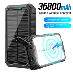 Solar Powerbank 36800 MAh Fast Charging Camping Lamp Powerful LED Flashlight Outdoor Wireless Charging Mobile Power Battery Lamp