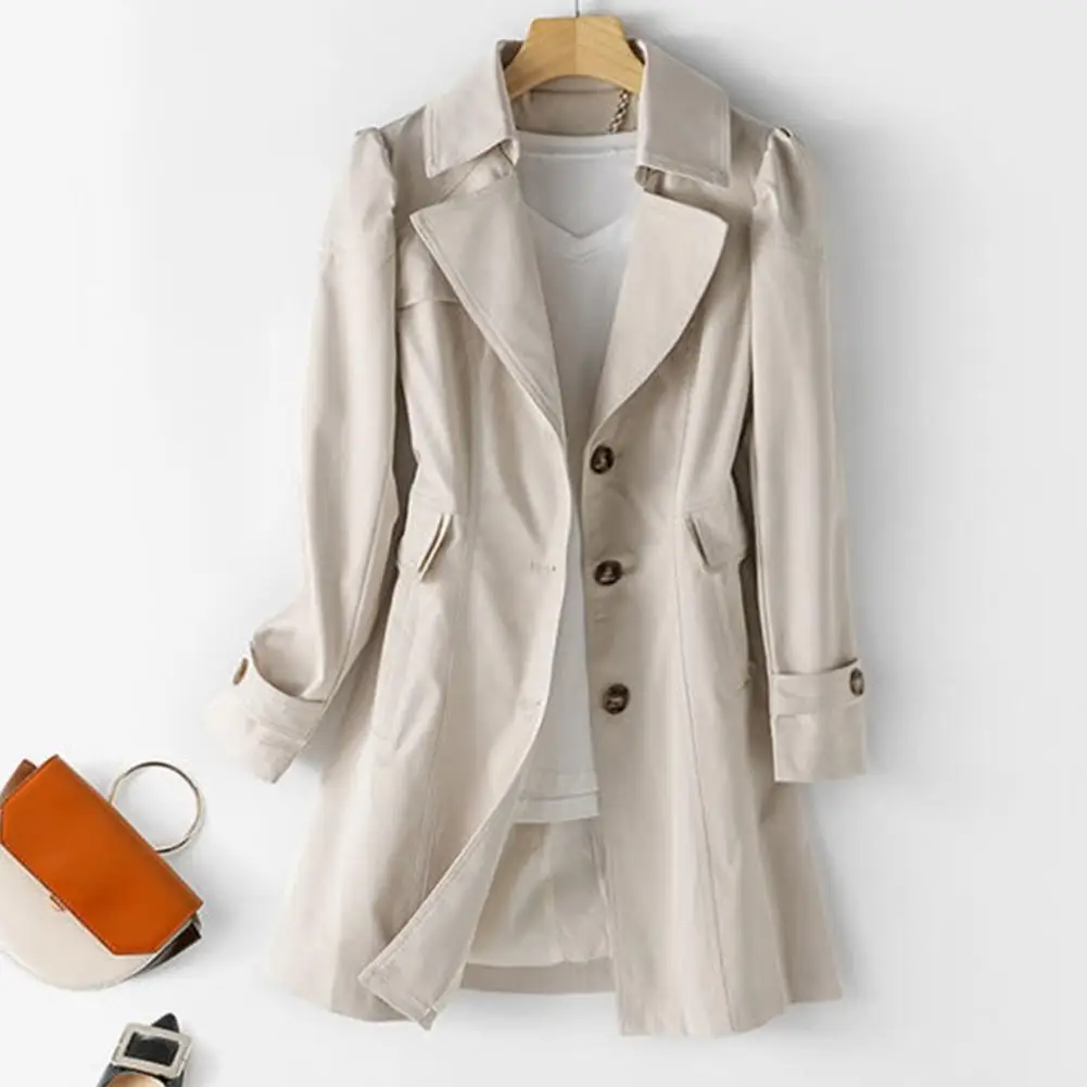

Women Trench Coat Trench Coat Stylish Korean Style Women's Mid Length Coat with Turn-down Collar Pockets for Fall Spring Fashion