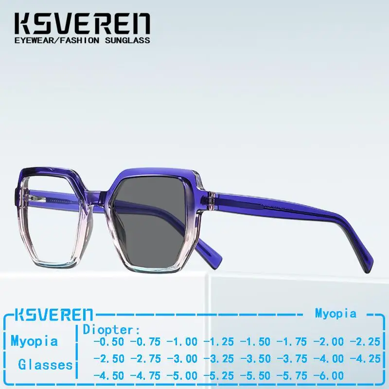 

TR90 Square Photochromic Myopia Glasses For Women Full Frame Nearsighted With Diopters 0 -0.5 -0.75 To -6.0