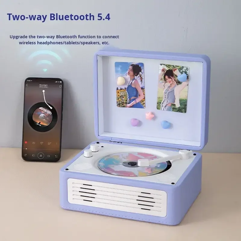 Retro Magnetic Photo Frame CD Player Portable BT CD Player Home Audio CD Speaker for Kpop Fans Gift Retro Magnetic Photo Frame