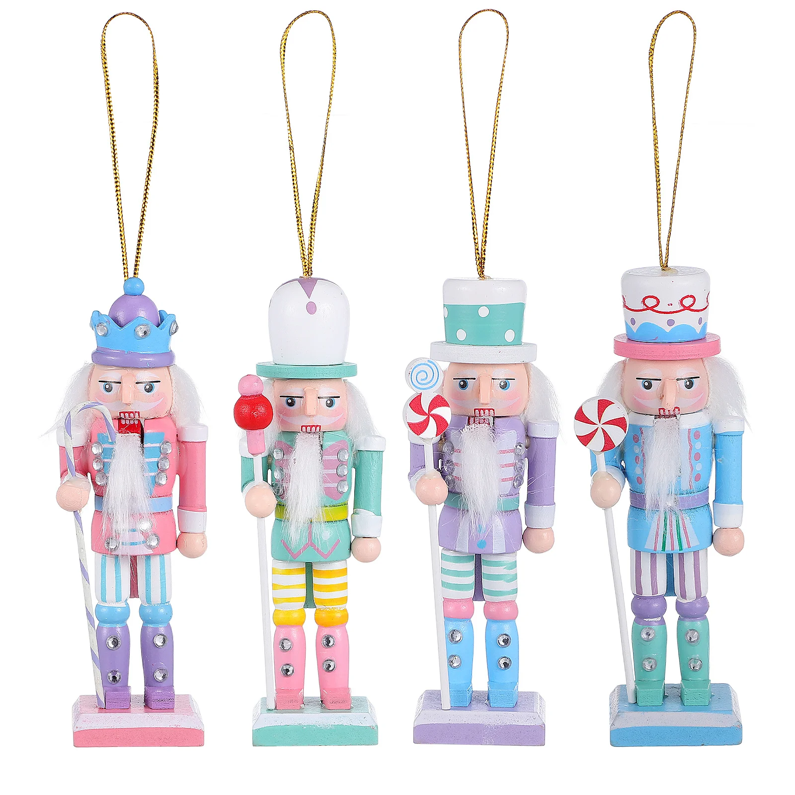 

4Pcs Christmas Nutcracker Indoor Decorations Traditional Wooden Nutcracker Ornaments Xmas Holiday Decor for Home Office