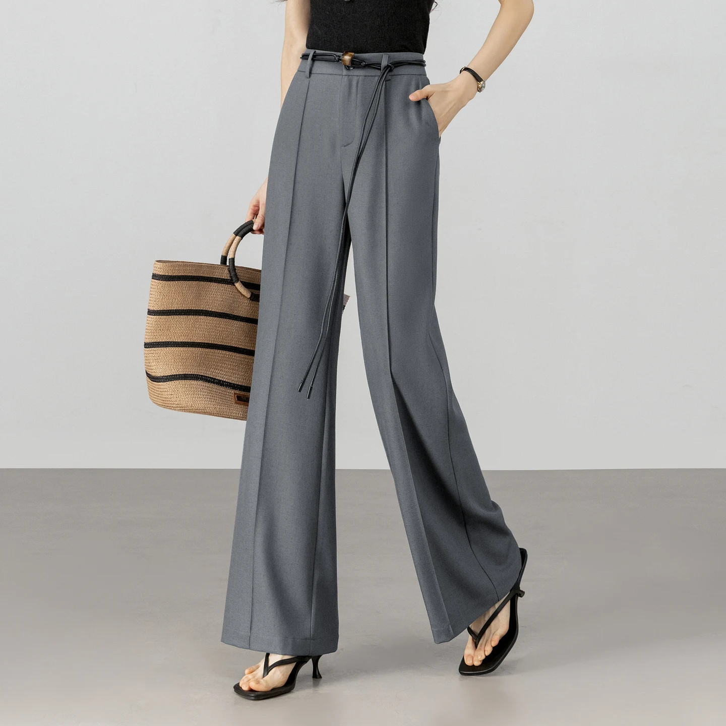 SENTUBILA Women's Flare Pants 2026 New High Waist Slim Fit Linen Long Trousers Spring Commute Solid Clothes for Woman 161KE5851