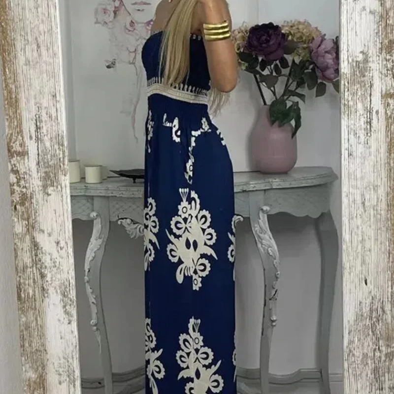 2024 여성 여름 신상 스플라이스 랩 체스트 프린트 하이웨이스트 포켓 폴드 패션 민소매 미니멀리스트 캐주얼 점프수트