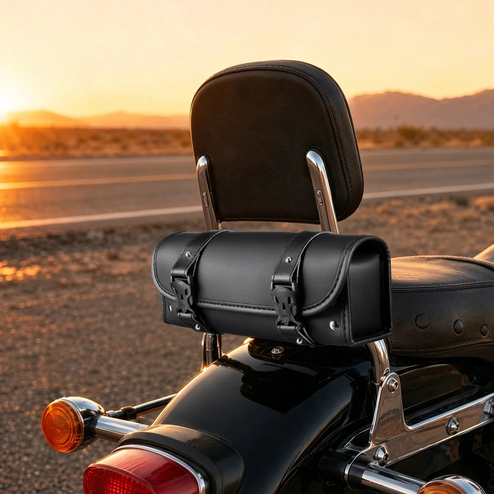 Motorcycle Tail Bag Retro PU Tool Bag Fork Handlebar Storage Shockproof Organizer for Gloves Tools Chargers Motorcycle Storage