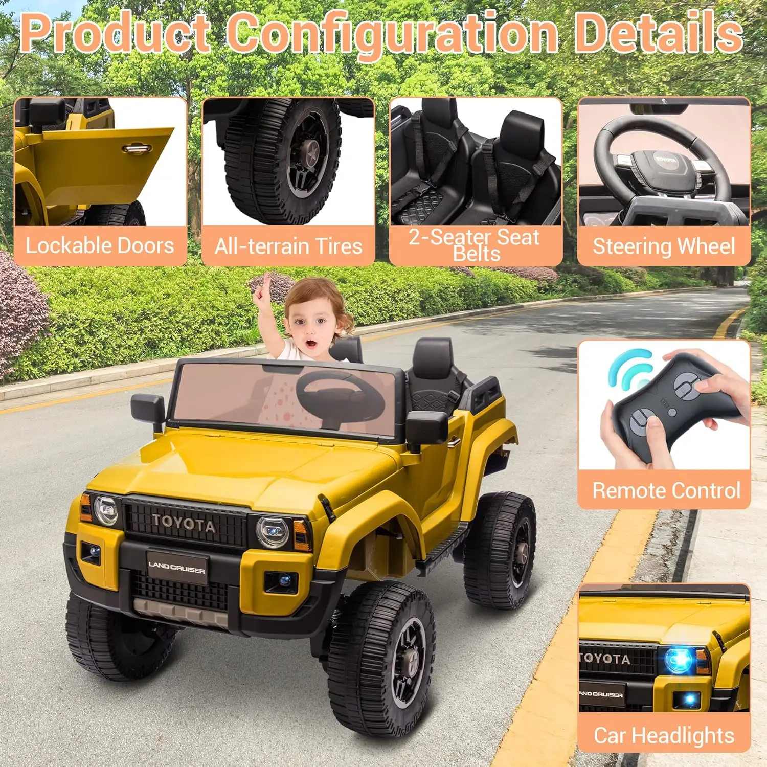 Auto da giro elettrica per bambini Camion da giro a 2 posti 24 V con telecomando Motori 4×100 W e sistema commutabile 4WD/2WD