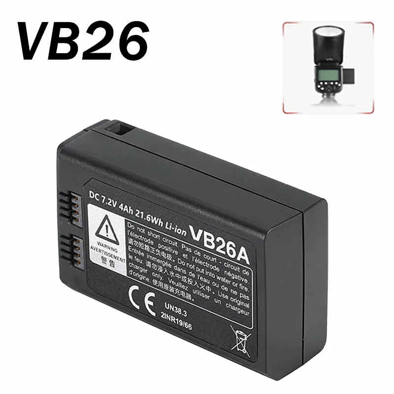 V1 Flash Battery VB-26 VB26 Li-Ion Battery Pack 7.2V 3000mAh for V1 Camera Flash Lamp 650 Full-power Flashes with Series