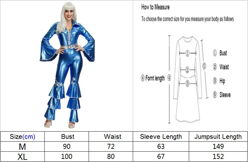 IOOTIANY Retro Hippie Disco Kostüm für Erwachsene 60er 70er Jahre Damen Karneval Nachtclub Party Bühnen-Tänzerin Sängerin Performance Jumpsuit – Detail 1