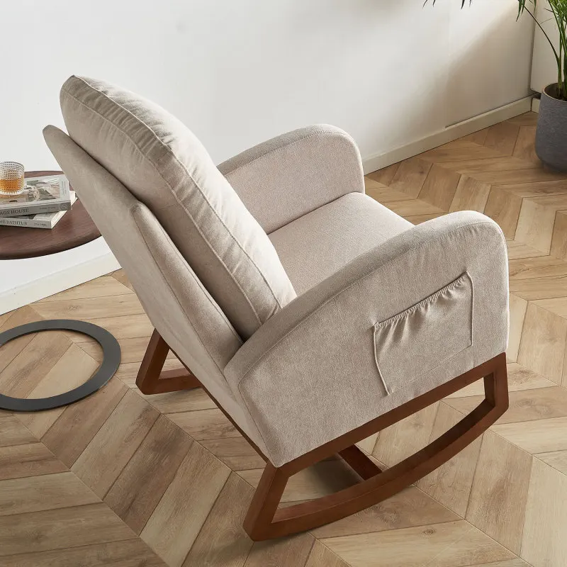 FENGSHUO Upholstered Rocking Chair Olid Wood Which Is Sturdy Enough To Support Up To 300lbs Covered With High Quality Fabric