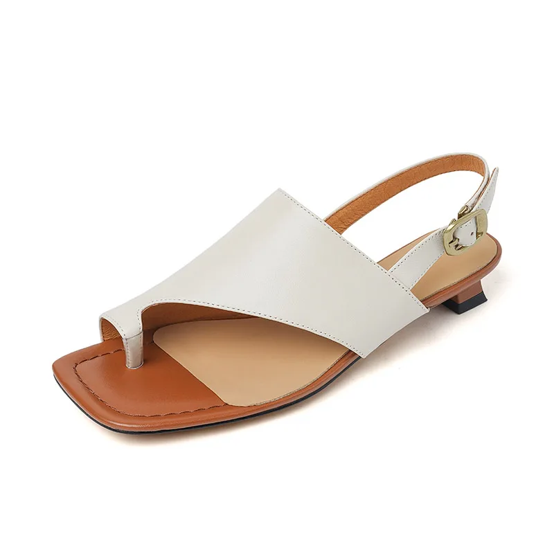 

Женские элегантные модные сандалии с откидным носком, летняя обувь из натуральной кожи, абрикосовые, бежевые вечерние босоножки на низком каблуке Phoentin FT5200