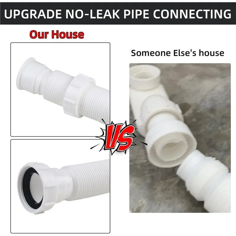 Premium-Flexible For Bathtub Drain Pipe Kit No-Leak Low Profile 1 1/2 P Flat Drainage Pipe For Freestanding Tub Flex-Drain For B
